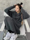 Vintage Long Dress Women Korean Fashion Hooded Design Knitted Dress Winter Warm Office Lady Occasion Sweater Dress