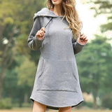 Spring Autumn Solid Women's Sweatshirt Dress 2020 Fashion Loose Hooded Pocket Drawstring Ladies Dress Vestidos Plus