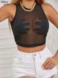 Mesh Patchwork Tank Tops Women Sexy O-Neck Sleeveless Summer Skinny Vest Trend Wild Party Clubwear Slim Tees