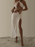 Elegant Fashion Dress Sets Bandage 2 Piece Set for Women Outfits Hot Sexy Backless Halter Matching Sets Club