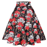 73-78 Winter Christmas Halloween Party Long Skirt A-Line Retro Vintage Gothic Floral Printed Big Swing Rockabilly