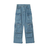 Retro Multi-Pocket Jeans Men Y2K New Washed Heavy-Duty High-Quality Jeans Harajuku Casual Loose Straight Mopping