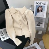 Retro Knitted Cardigan Sweater Jacket Women's 2024 Spring Lean Blouse With A High Sense Of