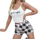 Summer Women's Pajamas Two-Piece Sexy Sling English Print Vest Plaid Shorts Home