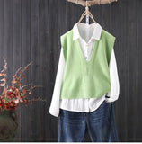 Solid Color V-neck Knitted Sweater Vest Female Simple Commuter Sleeveless Fashion Sweater Vest Pullover Women Spring