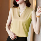 New Satin Simple Fashion V-Collar Slim Slim Inside Wearing A Vest