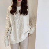 Zingj Thick Twist Pure Color Loose Sweater Female Autumn Dong New Round Collar Lazy Wind Sweater Jacket-Outfit