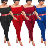 Top+Skinny Pants Air Layer Fabric Casual Suits Elegant Fashion 2 Piece Set Office Lady Casual Women Outfits Pants