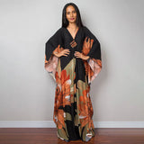 Print Deep V-neck Dress Batwing Sleeve Long Dresses Women 2022 Summer Dress Beachwear Bohemian Women Kaftan