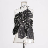 Hot Girl Designer Autumn 2025 New Hanging Neck Three-Dimensional Flower Nail Bead Pearl Wipe Chest