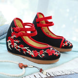 Zingj Heels Single Shoes Embroidered Cloth Shoes Women's Embroidered Shoes Embroidered Shoes Spring And Autumn Retro Plate Buckle Beef Tendon