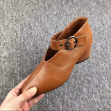 Zingj New Small Leather Korean Version Fashion Grandma Toe Layer Leather Fashion Single Shoes Autumn Women's Single Shoes
