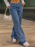 Dark Blue Loose Baggy Boyfriend Jeans with Low
