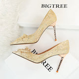 Zingj Sexy Banquet High Heels Fine Heel High Heels Shallow Pointed Pearl Flowers Rhinestone Women's Shoes Single