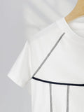 Zingj Combed Cotton White T-Shirt Women's Pure Cotton Bright Thread Design Bow Knot Rotator Sleeve Round Collar Short Sleeve Shirt