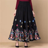 Fllower Embroidered Woolen Maxi Skirt Women Elegant High Waist Casual Skirts Mom Fashion Plus Size Skirt Office Lady