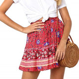 Summer Boho Pleated A Line Skirt Women Vintage Short Skirts Casual Ruffled Mini Skirt with Sashes Holiday Beach