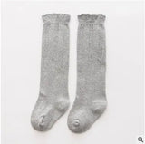 1 Pair Spring Autumn Winter Cotton Lace Double Needle Children Breathable Socks Solid Baby Girls Knee Socks