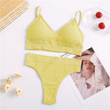 Seamless Women Padded Bra Brazilian Panties Set Sports Bra Set Sexy Thongs Girl Lingerie Fitness Crop Top