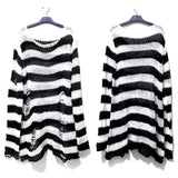 Gothic Long Unisex Sweater Summer Women Striped Cool Hollow Out Hole Broken Jumper Loose Rock Thin Dark Streetwear