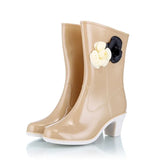 Summer Fashionable Women's Rain Shoes Camellia Decoration Jelly High-Heeled Rain Boots Water Boots Rubber Shoes Women's Water