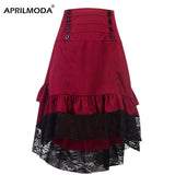 Steampunk Gothic Skirt Lace Women Clothing High Low Ruffle Party Lolita Red Medieval Victorian Punk Skater Button