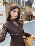 Xixi 2025 Autumn White Standard Temperament Wool High-Collar Lace Bottom-Up Lady With Top Dress Woman