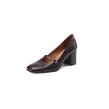 Zingj Jane High Heels Women's Fall 2023 New Thick Heel Square Head Black Small Leather Shoes With Shallow Single