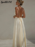 Women Sexy Solid Backless Lace Up Maxi Dress Elegant O-neck Sleeveless Loose Long Dresses 2024 Summer Ladies Casual Beach