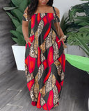 Summer New Women's Fashion Leisure Sexy Print Bare Shoulder