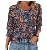 Color Women's Clothing 2025 Autumn Loose Leisure Printing Seven-Sleeve Round-Neck T-Shirt