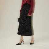 Pink Sequin Midi Skirts For Women Fashion Evening Party High Waist Slim Fit Skirt Long Black Gray Glitter Female