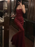 Sexy Evening Party Mermaid Dress Women New Elegant Solid Bodycon Runway Robe Summer Korean Female Long