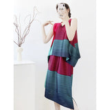 Wear Three Houses Folded 2025 Sleeveless Splicing Ribbon Loose Top High Waist Folded Skirt