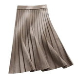 Long Pleated Knit Skirt-Outfit