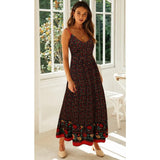 Summer Maxi Dresses For Women Bohemian V-neck Camisole Floral Pattern Prairie Chic Cute Black White Red Long Dress