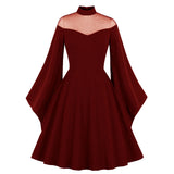 Women Medieval Retro Queen Princess Party Dress See Through British Style Gothic Carnival 50s Flare Sleeve Swing Cosplay