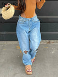 Waist Jeans Women Ripped Baggy Jeans 2022 Fashion Straight Leg Pants Y2k Denim Trousers Vintage Loose Blue Washed Mom