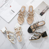 Heels Black Riveted Lady High-Heeled Sandals Thick-Heeled Sandals Fishmouth