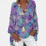 Spring Autumn Casual Long Sleeve V Nevk Loose Blouse Gentillove Oversized Shirts Tunics Elegant Cotton Linen Tops