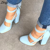 Zingj Women Pumps Plus Size 35-43 Women Heels Chaussures Femme Gladiator Summer High Heels For Party Wedding Shoes Women Thick Heels 211-0-Outfit