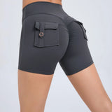 Zingj Hip Overalls Tight Shorts Women's High Waist Elastic Lift Hip Button Yoga Pants Quick Dry Running Fitness Pants 8019-Outfit
