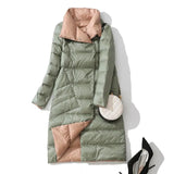 Plus Size Women Double Sided Down Long Jacket White Duck Down Coat Winter Double Breasted Warm Parkas Snow