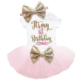 Pink My Little Girl First 1st Birthday Party Dress Tutu Cake Smash Outfits Infant Kid Dress Baby Girl Baptism Clothes 9
