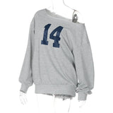 Number Printed One Shoulder Loose Sweatshirt- Outfit