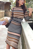 Striped Slim Sweater Maxi Dress Women O-neck Knitted Bodycon Dress Elegant Female Midi Dress Autumn Winter 2023