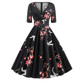 Green Solid Rockabilly 1950S Vintage Ruched V Neck Elegant Party Dress Women 2021 Summer Half Sleeve A Line Midi