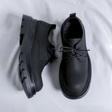 Zingj 2024 New Hot Style Casual Leather Shoes Spring And Autumn Black Low-Top Martin Boots Versatile Platform Shoes