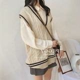 Vest Women Sleeveless Knitting Simple College Preppy Harajuku All-match V-neck Retro Spring Fall Female Teens Lady