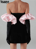 Long Puff Sleeve Off Shoulder Autumn Winter Elegant Evening Party White Black Mini Dress Sexy Women Kawaii